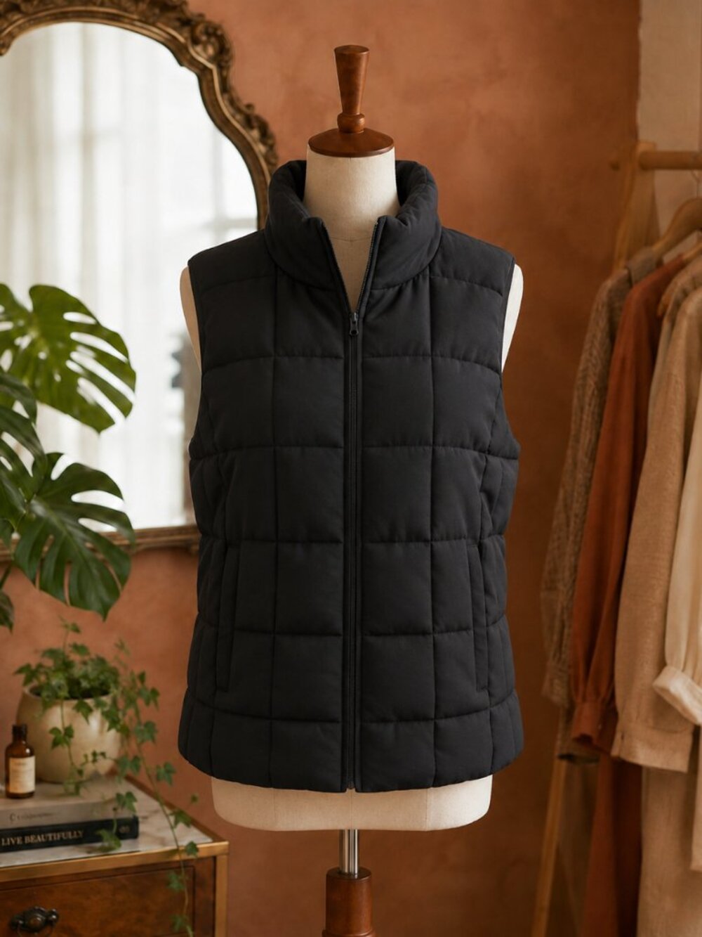New York & Company Black Quilted Vest with Label